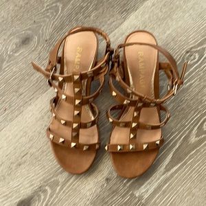 Tan studded low gladiator sandals